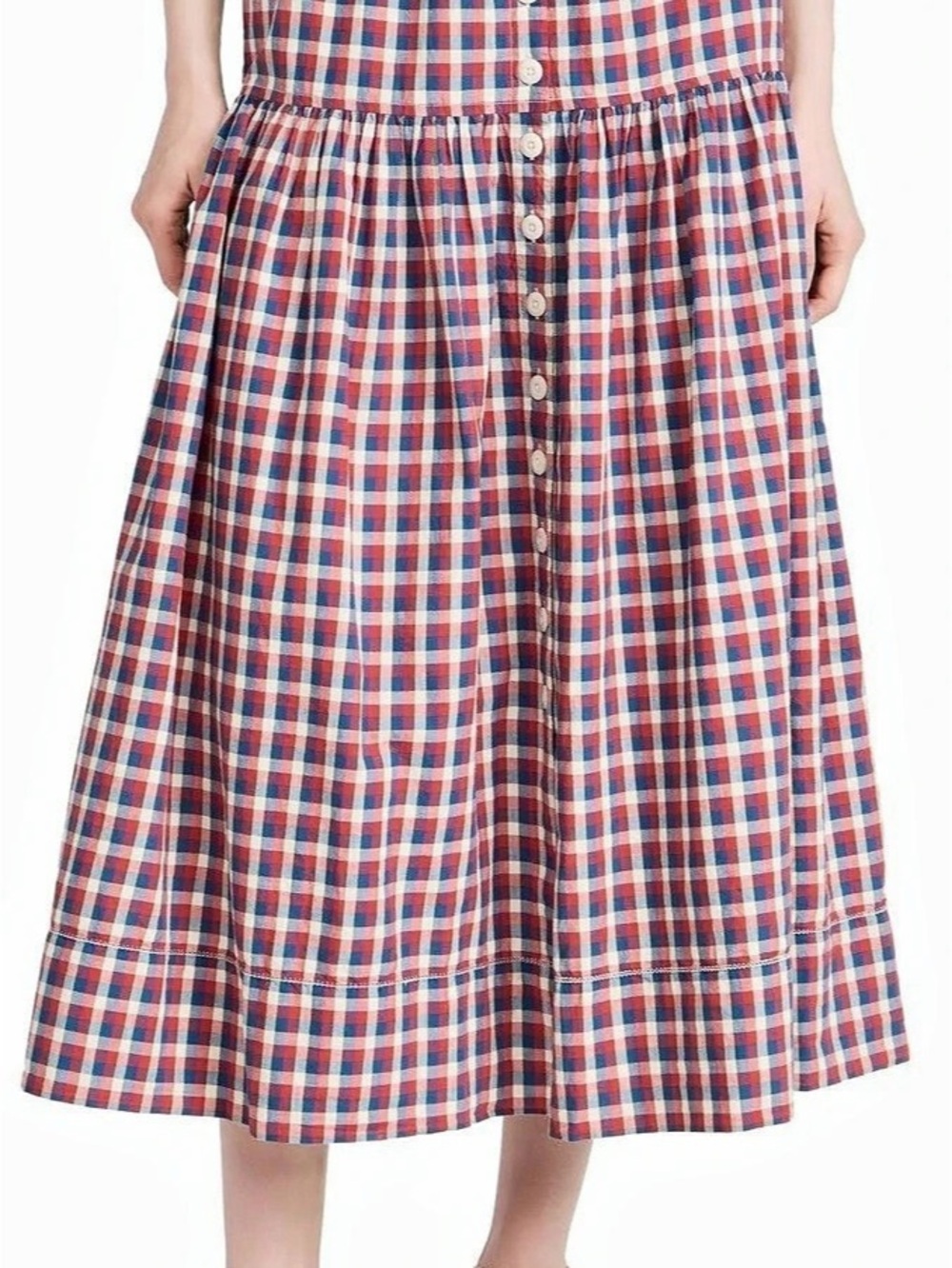 The Great. Plaid Cotton Midi Skirt Red & Blue Size US 12-14